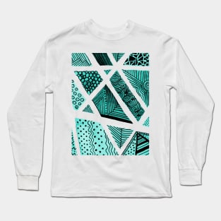 Geometric doodles - turquoise and black Long Sleeve T-Shirt